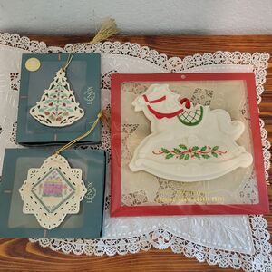 VTG 3 Lenox Porcelain Christmas Ornaments Rocking Horse Christmas Tree 1st Home